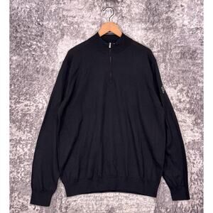 Peter Millar Sweater XL Mens Autumn Crest Quarter 1/4 Zip Black Merino Wool